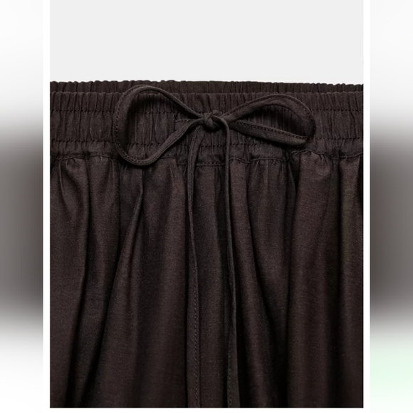 Zara Brown Bow-detail Harem High-rise Pants With Elastic Waist Sz-M - Picture 8 of 10
